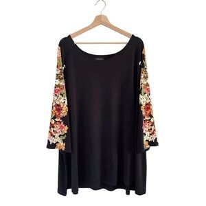 Eva Varro Floral Raglan Sleeve Jersey Tunic Top Black 3X